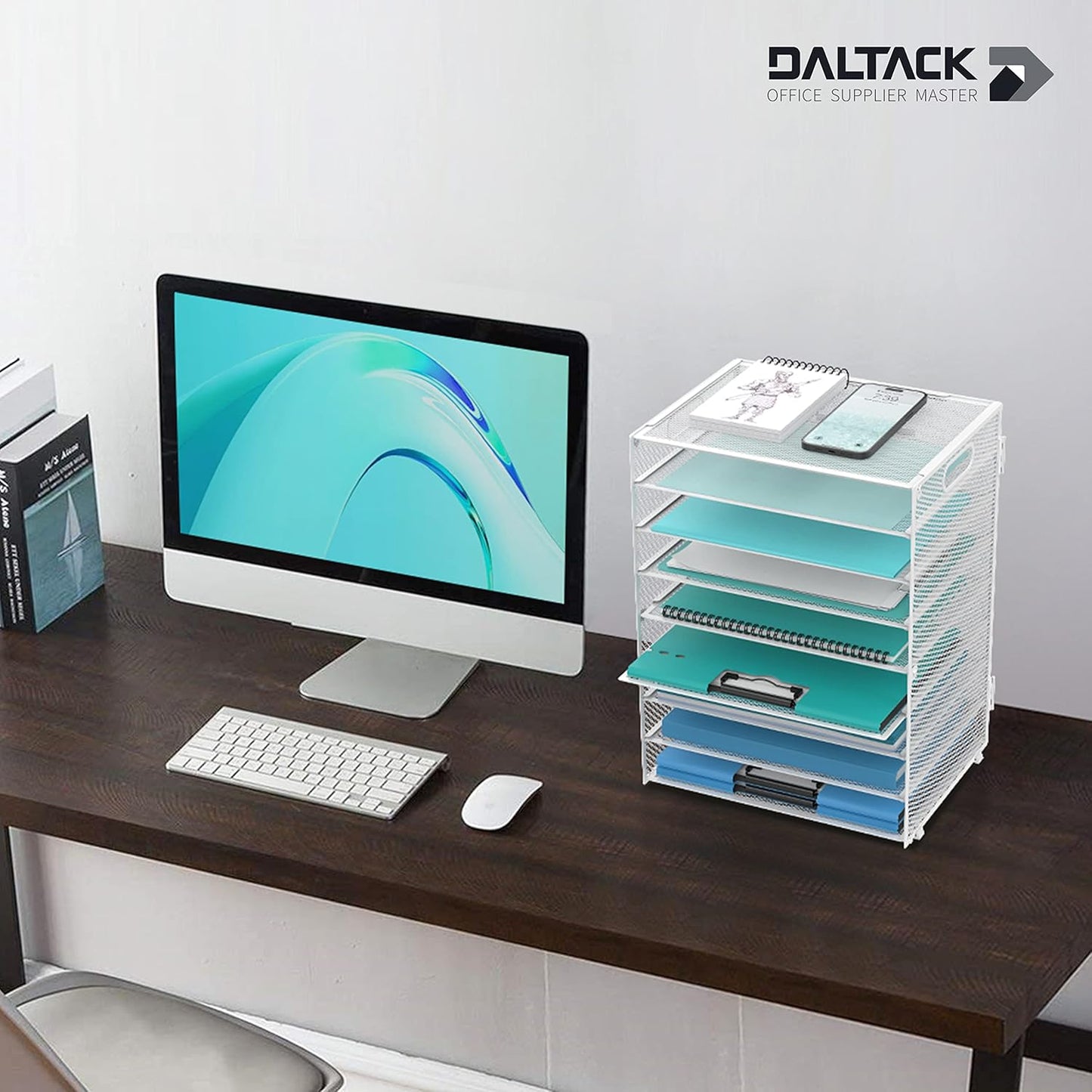 DALTACK 9-Tier Paper Organizer for Desk, Mesh Letter Tray Desk Organizer with Handles, Space-Saving File Organizer for Office Home School Classroom, Black