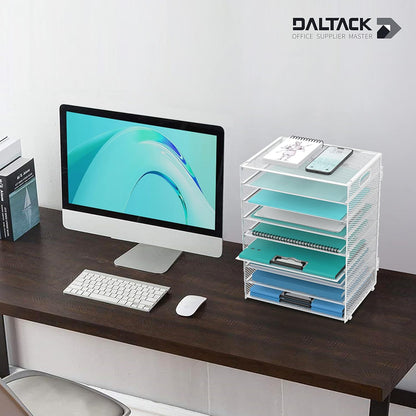 DALTACK 9-Tier Paper Organizer for Desk, Mesh Letter Tray Desk Organizer with Handles, Space-Saving File Organizer for Office Home School Classroom, Black