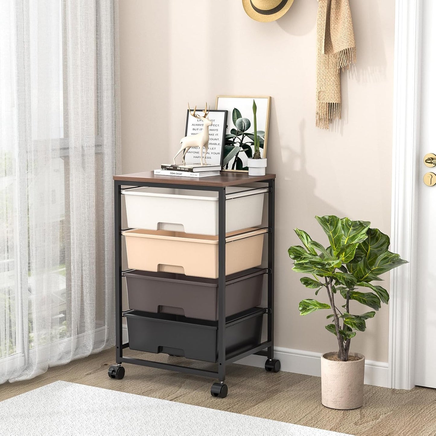 SYKIARIOL Utility Cart with 4 Drawers, Multipurpose Rolling Storage Cart with 4 Drawers and 2 Lockable Wheels, 4-Tier Rolling Storage Cart Organizer for Home Office Dorm, Bright White