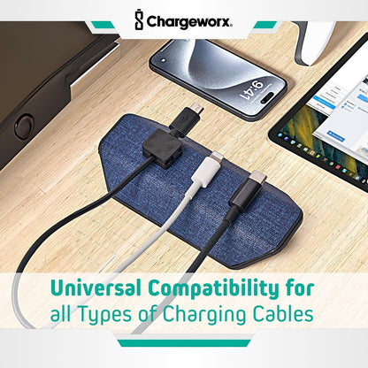 CHARGEWORX Magnetic Cable Organizer – Weighted Non-Adhesive Cord Holder with 3 Magnetic Clips for USB-C, Lightning & MagSafe Cables – Desk, Office & Nightstand Cable Management