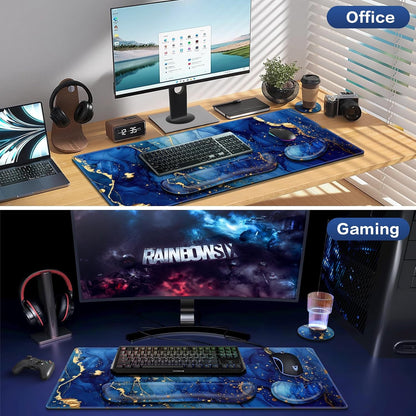 Desk Mat, Large Gaming Mouse Pad with Wrist Rest, 4in1 XXL Mousepad+Keyboard Wrist Rest+Mouse Pad Wrist Support+Cup Coaster Set Ergonomic Floral Computer Desk Arm Wrist for Decor Home Office Women