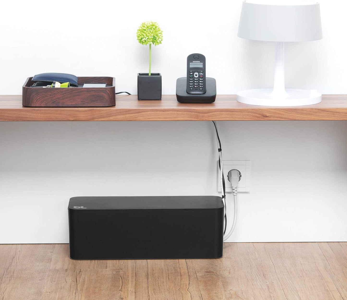 Bluelounge CableBox Mini Cable Management with Small Surge Protector, Black (CBM-BL)