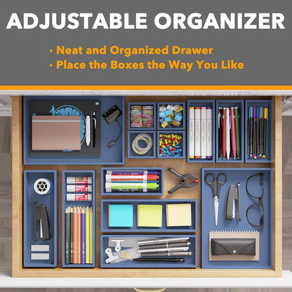 SpaceAid 14-Piece Bamboo Drawer Organizer Storage Boxes Set, Wood Tray Junk Drawer Organizers Multi-Use Divider Bins for Kitchen, Bathroom, Office Desk and Makeup Organization (14 Pack, Natural)