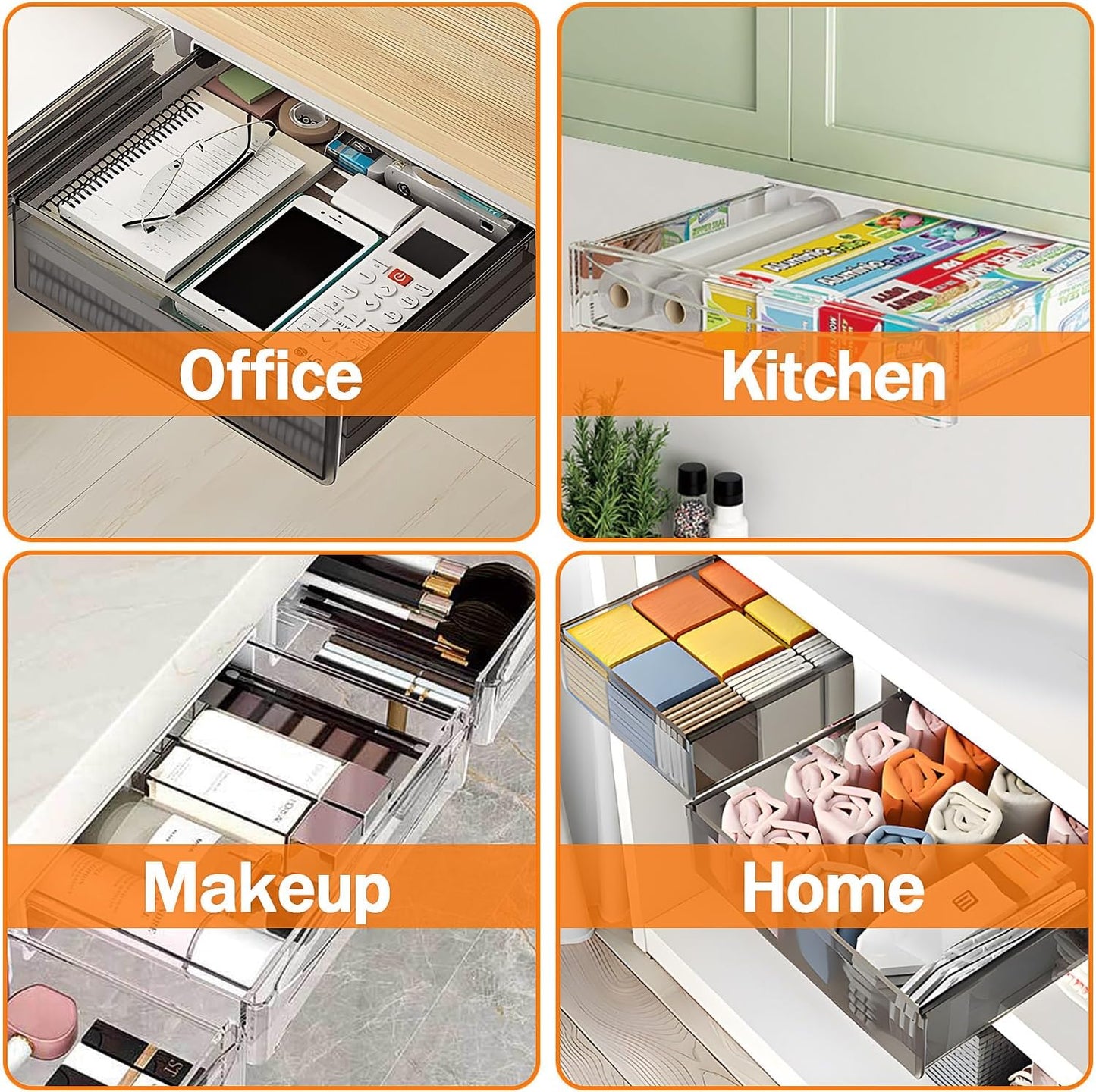 SVNNELP Under Desk Table Drawer Storage Organizer,2 Pack Large & Small Attachment Desk Drawers - Hidden Desktop Organizer,Slide out Drawer for Storage Pencil & Home Office Gadgets (S+L)