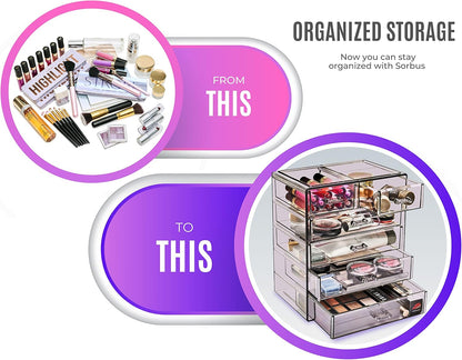 Sorbus Acrylic Makeup Organizer Set, 6-Drawer Vanity & Countertop Cosmetic Storage with Small & Wide Drawers, Clear Makeup Storage for Brushes, Lipsticks, Jewelry – Holiday Gift for Women & Teens