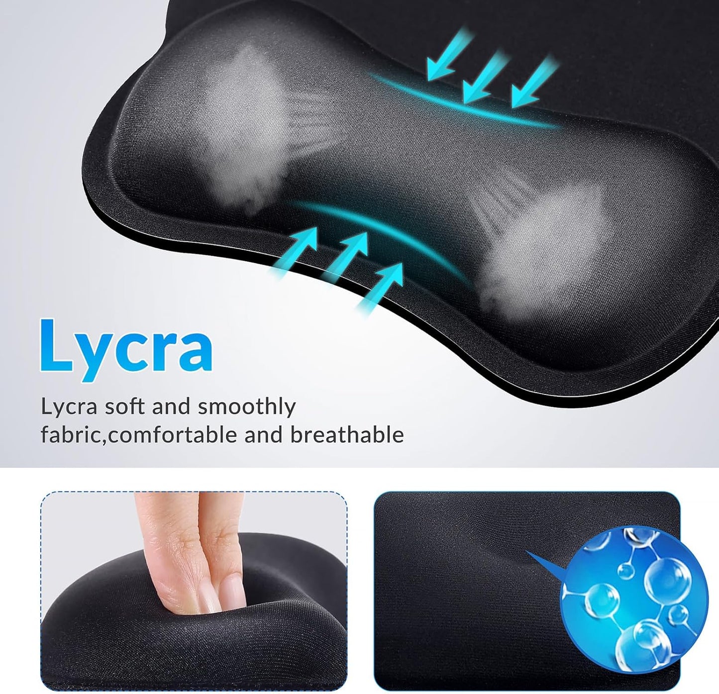 Gimars Elongate Smooth Lycra Fabric Ergonomic Mouse Pad Wrist Support, Gel Memory Foam Cushion Set Keyboard Wrist Rest Support, Pain Relieve for Computer, Laptop, Office, School, Home, Gaming, Black