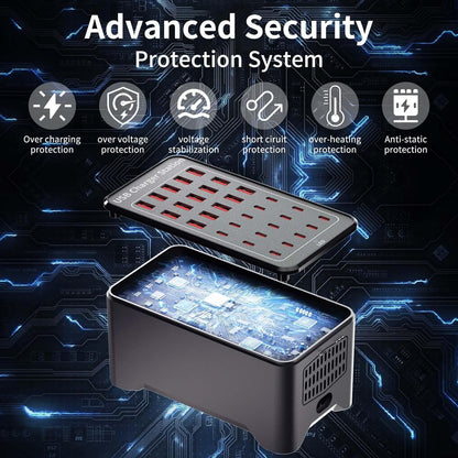 150W(30A) USB Charging Station, 30-Port USB C Charger Block, Multiple Desktop/Wall Fast Charger with Intelligent Protection Compatible with iPhone, iPad, Tablets, Smartphones