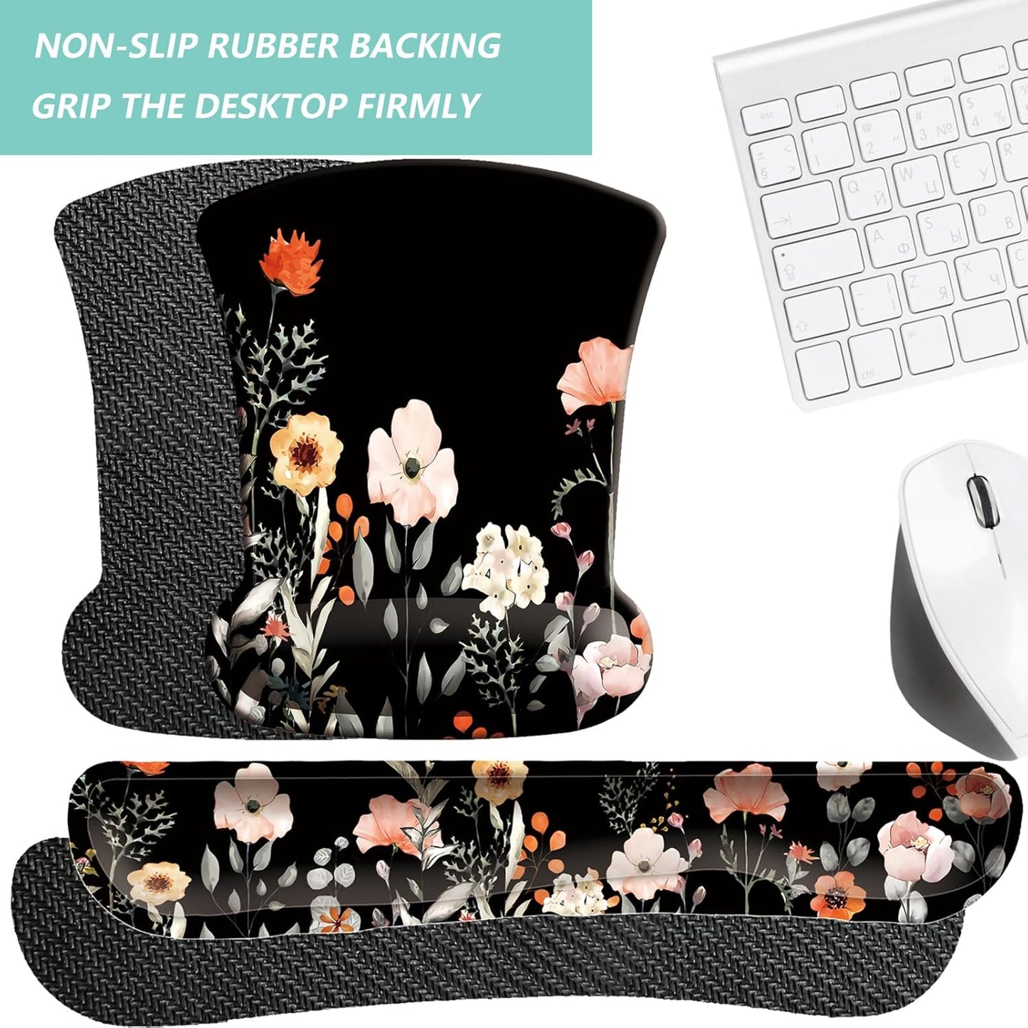 Keyboard Wrist Rest Pad Mouse Pad with Wrist Support Set of 3, Gaming Mousepad with Non-Slip Rubber Base, Ergonomic Memory Foam Mouse Cushion Support for Home Office Laptop Computer, Navy Blue