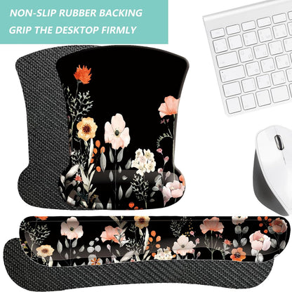Keyboard Wrist Rest Pad Mouse Pad with Wrist Support Set of 3, Gaming Mousepad with Non-Slip Rubber Base, Ergonomic Memory Foam Mouse Cushion Support for Home Office Laptop Computer, Navy Blue