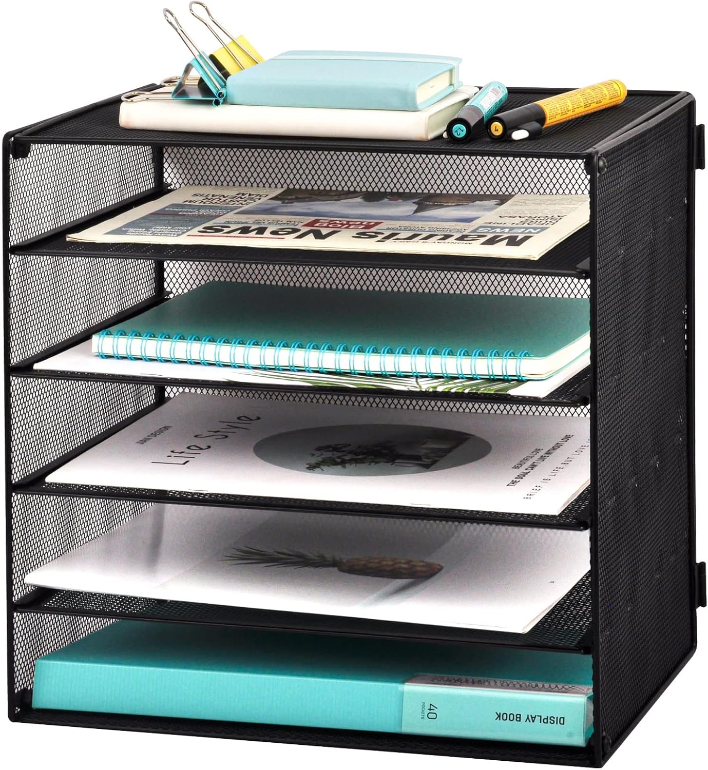 EASEPRES 3 Tier Mesh Desk Organizer Tray, File Paper Letter Folder Holder Desktop Paper Sorter Mail Organization Rack Storage Accessories, for Office Home School Classroom, Black