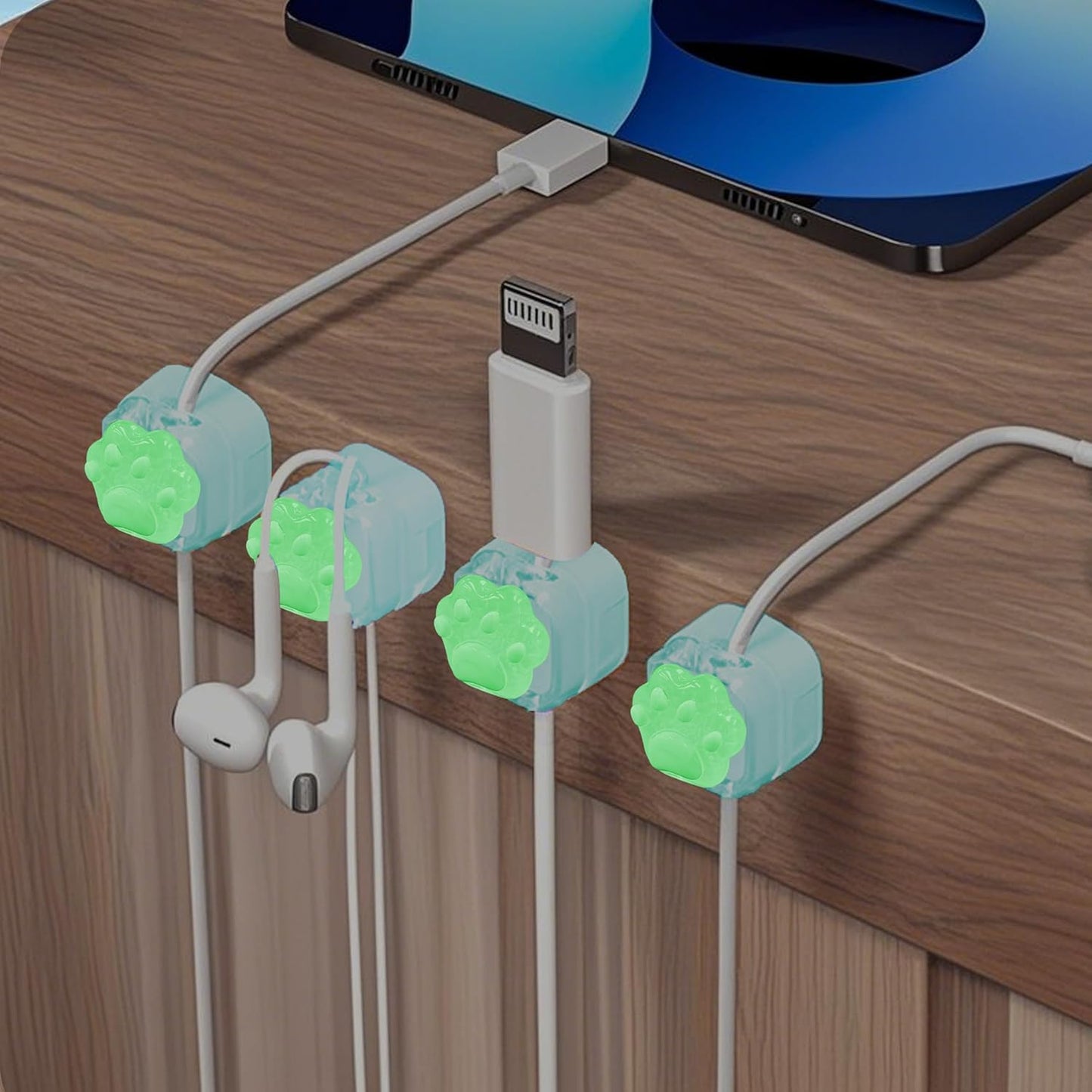 9Pack Magnetic Cable Clips for Nightstand, Adhesive Night-Glowing Cord Holder Organizer for Office Home Desk Wall Car (Star Cat Strawberry)