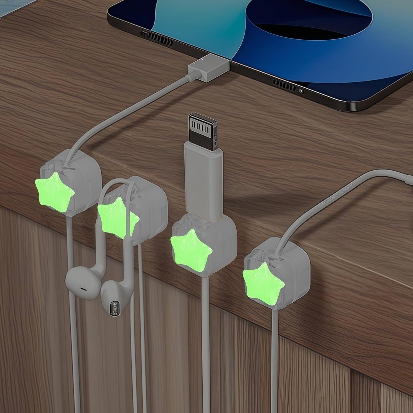 9Pack Magnetic Cable Clips for Nightstand, Adhesive Night-Glowing Cord Holder Organizer for Office Home Desk Wall Car (Star Cat Strawberry)