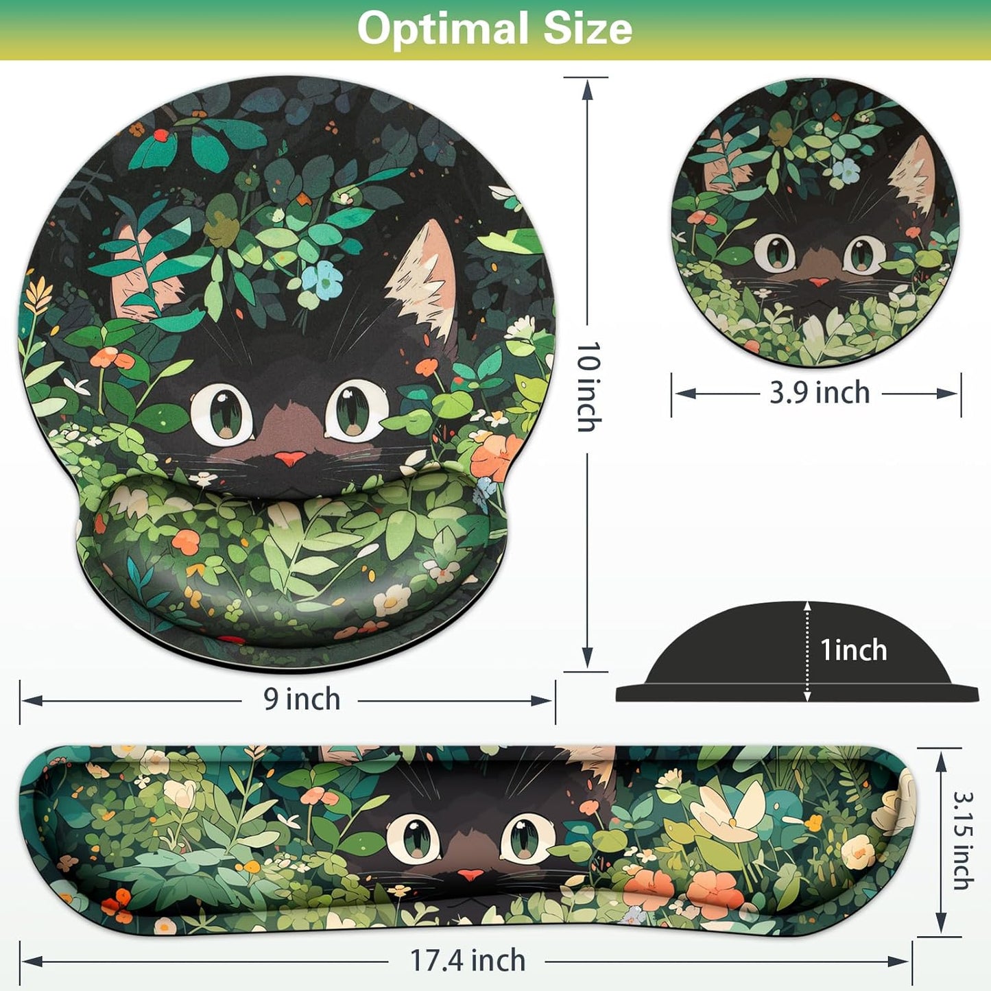 Mouse Pad with Wrist Rest Set, Qomolama 3-in-1 Wrist Support Mouse Pad Set, Floral Gaming Mousepad with Anti-Skid Base,Ergonomic Mouse Pad,Memory Foam Keyboard Gel Wrists Rest