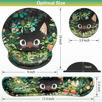 Mouse Pad with Wrist Rest Set, Qomolama 3-in-1 Wrist Support Mouse Pad Set, Floral Gaming Mousepad with Anti-Skid Base,Ergonomic Mouse Pad,Memory Foam Keyboard Gel Wrists Rest