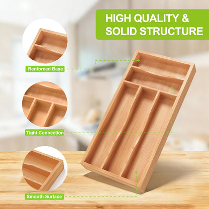 Unibambou Bamboo Utensil Drawer Organizer, Silverware Tray Organizer, Kitchen Drawer Organizer for Flatware Cutlery, (Natural, 3 Slots)