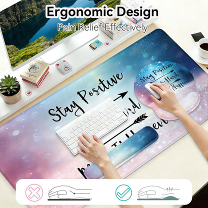 Desk Mat Set + Keyboard and Mouse Pad with Wrist Rest Support,4-in-1 Large Mousepad Computer Mats for Desktop Home & Office-Purple Butterflies