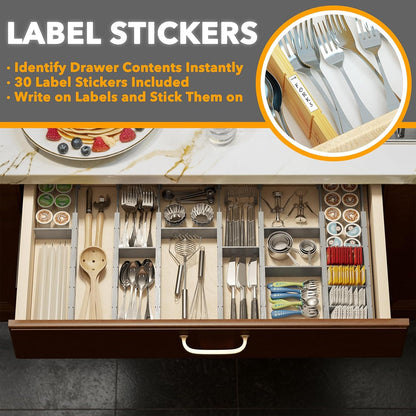 SpaceAid Bamboo Drawer Dividers with Inserts and Labels, Kitchen Adjustable Drawer Organizers, Expandable Organization for Home, Office, Dressers, 4 Dividers with 9 Inserts (17"-22" Natural)