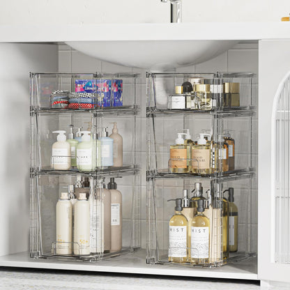 Vtopmart 3 Pack Stackable Storage Drawers, Easily Assemble Acrylic Bathroom Undersink Organizers,Clear Plastic Storage Bins for Closet,Cabinet,Pantry,Medicine Organization