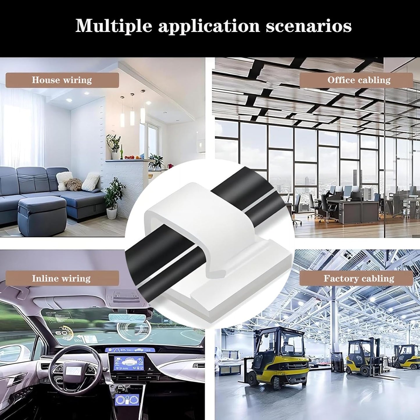 Cable Clips，50PCS Electrical Cord Management Adhesive Cable Wire Clip Wire Clips wall，Used for Cars, Offices, and Homes Cable Clips Cord Organizer（Black）