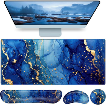 Desk Mat, Large Gaming Mouse Pad with Wrist Rest, 4in1 XXL Mousepad+Keyboard Wrist Rest+Mouse Pad Wrist Support+Cup Coaster Set Ergonomic Floral Computer Desk Arm Wrist for Decor Home Office Women