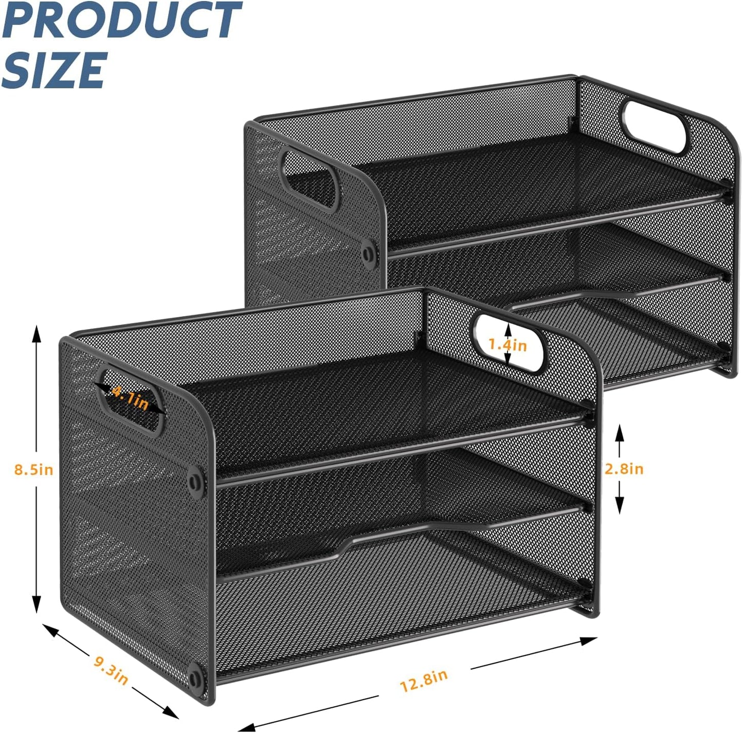 Samstar 3 Tier Letter Tray Paper Organizer with Handle, Mesh Desk Organizer Paper Sorter File Rack Shelves, Black