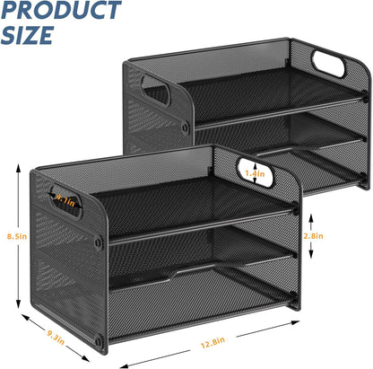 Samstar 3 Tier Letter Tray Paper Organizer with Handle, Mesh Desk Organizer Paper Sorter File Rack Shelves, Black