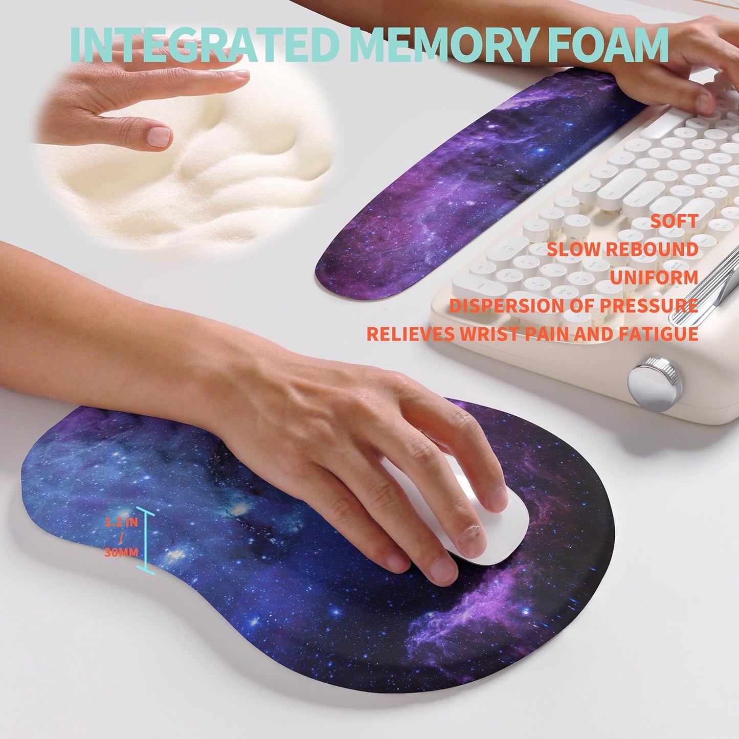 2-in-1 Ergonomic Set, Wave Rise Keyboard Wrist Rest and Massage Bulge Slope Mouse Pad Wrist Support, Cushion Memory Foam Integrated to Relieve Wrist Pain, Black