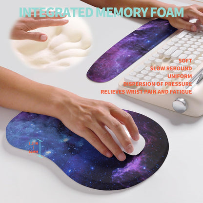 2-in-1 Ergonomic Set, Wave Rise Keyboard Wrist Rest and Massage Bulge Slope Mouse Pad Wrist Support, Cushion Memory Foam Integrated to Relieve Wrist Pain, Black