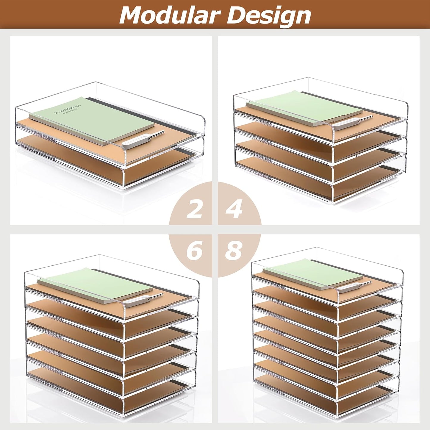 SANRUI 4 Tier Clear Desk Paper Letter Organizer Trays, A4 Stackable File Document Tray, Acrylic Desk Organizers and Accessories Sorter, Workspace Office Supplies Organizers,12.4inx8.86inx6.64in
