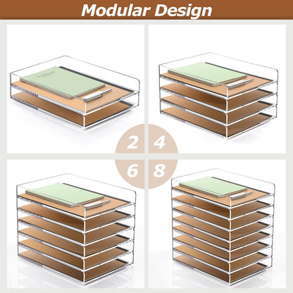 SANRUI 4 Tier Clear Desk Paper Letter Organizer Trays, A4 Stackable File Document Tray, Acrylic Desk Organizers and Accessories Sorter, Workspace Office Supplies Organizers,12.4inx8.86inx6.64in
