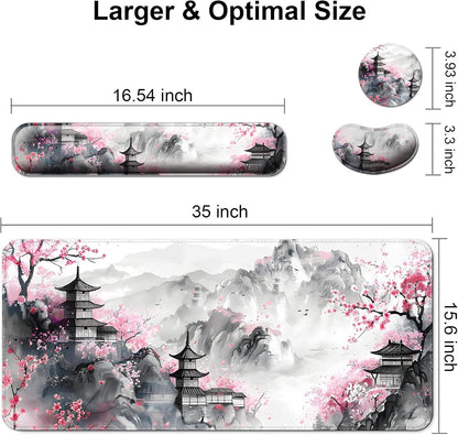 Keyboard Wrist Rest + Mouse Pad with Wrist Support + Desk Mat + Coaster 4 in 1 Set, XXL Large Gaming Mousepad Cute Ergonomic Mouse Pads for Desk Computer Laptop Office Decor-Beach