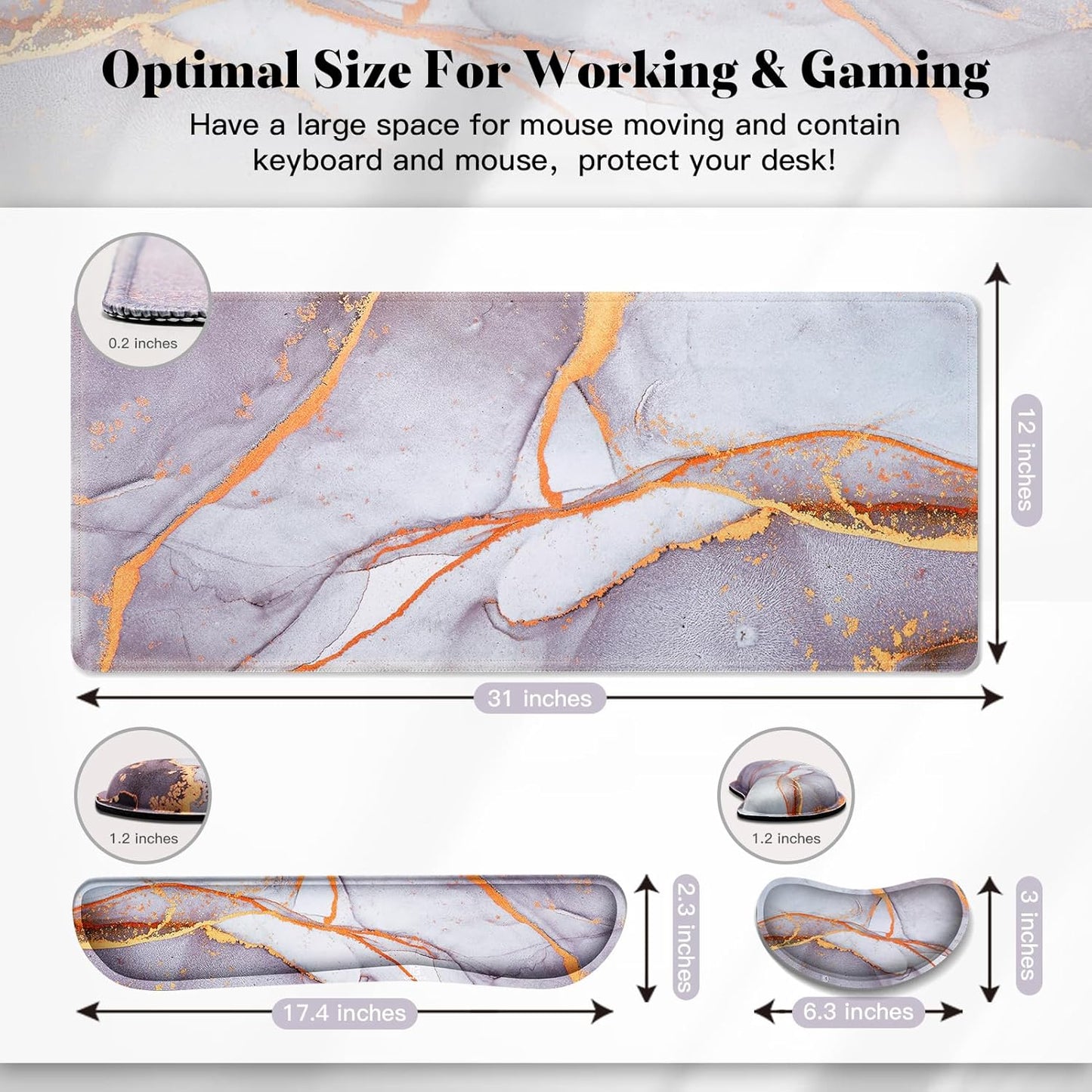 Gimars Upgrade Enlarge Silky and Superfine Fabric Gel Memory Foam Keyboard Wrist Rest Set, Ergonomic Keyboard Mouse Wrist Support for Typing Pain Relief, Comfort for Office, Gaming, Computer