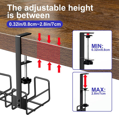 OneLeaf Under Desk Cable Management Tray - No Drill Wire Management Rack for Office, Computer Desk Accessories with Cable Organization