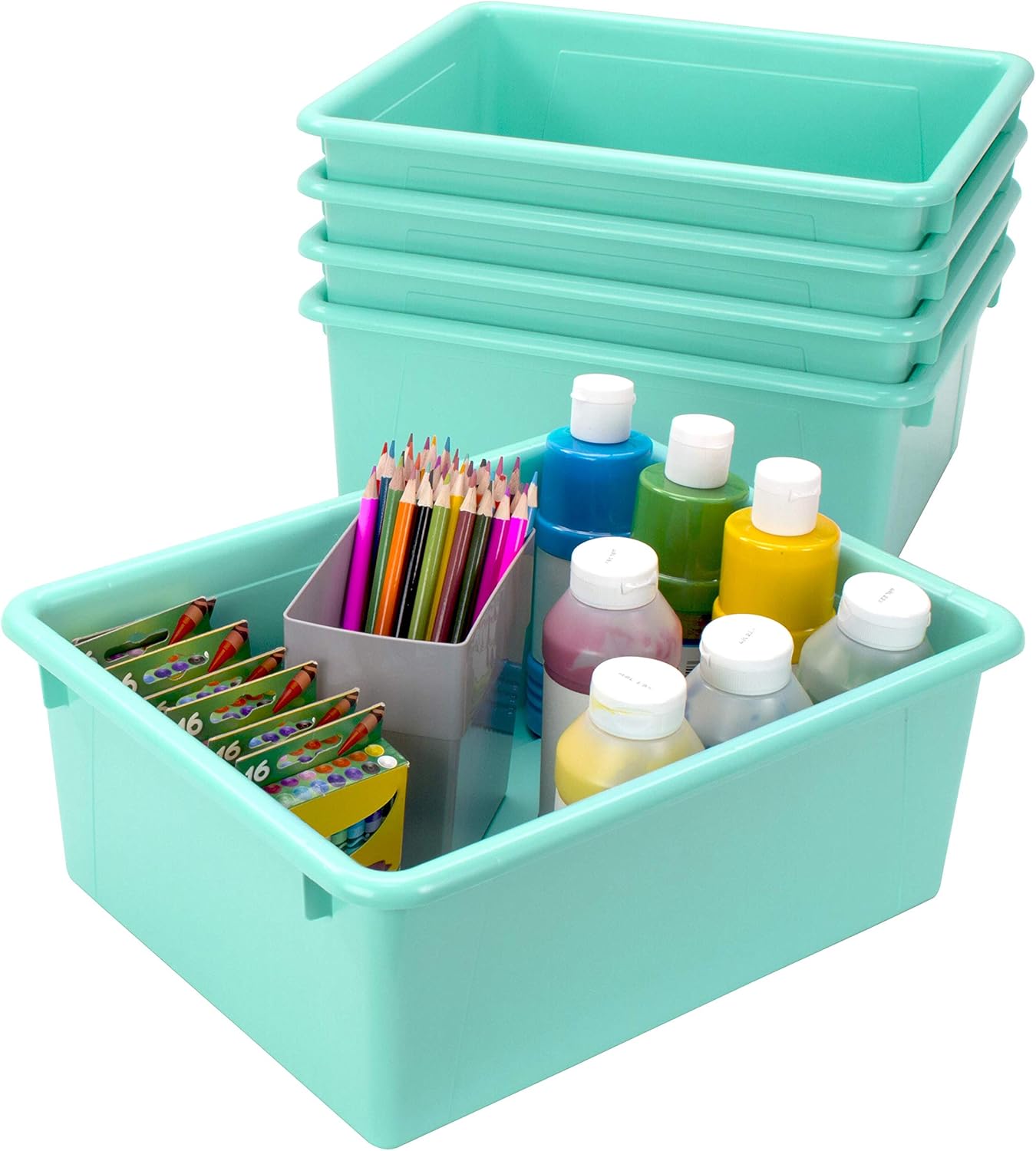 Storex Letter Size Flat Storage Tray – Organizer Bin for Classroom, Office and Home, Clear, 5-Pack (62531A05C), 10 x 13 x 3 Inches