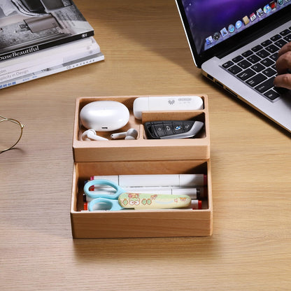 Valet Tray Box, Walnut Wooden Storage Box, Office Desk Daily Supplies Organizer