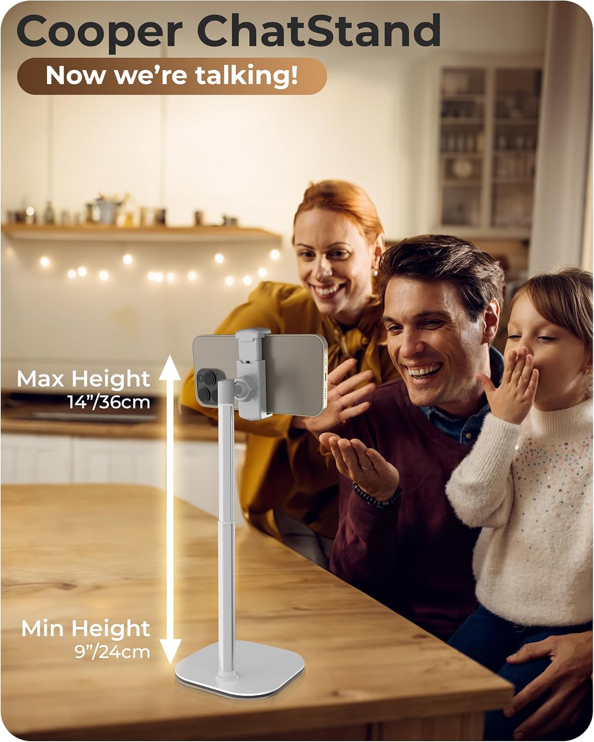COOPER ChatStand, Adjustable Cell Phone Stand for Desk, Phone Stand for Recording, iPhone Holder for Filming, Small iPhone Tripod, Soporte para Celular, Fits Samsung, Android, (Night Black)
