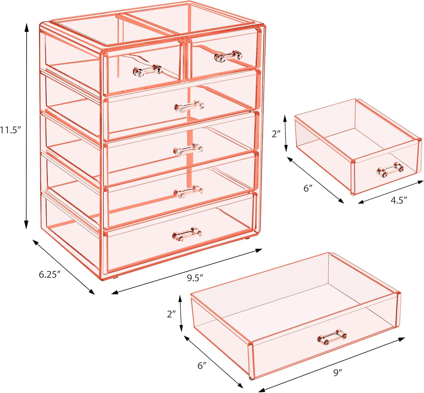 Sorbus Acrylic Makeup Organizer Set, 6-Drawer Vanity & Countertop Cosmetic Storage with Small & Wide Drawers, Clear Makeup Storage for Brushes, Lipsticks, Jewelry – Holiday Gift for Women & Teens
