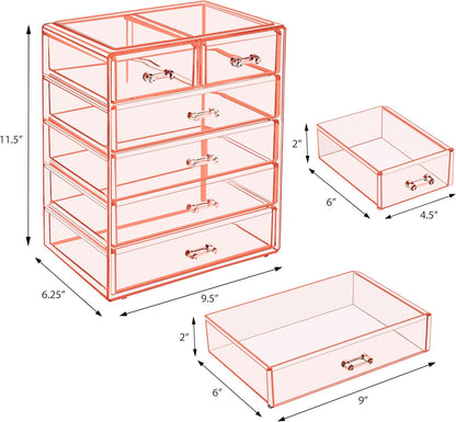 Sorbus Acrylic Makeup Organizer Set, 6-Drawer Vanity & Countertop Cosmetic Storage with Small & Wide Drawers, Clear Makeup Storage for Brushes, Lipsticks, Jewelry – Holiday Gift for Women & Teens
