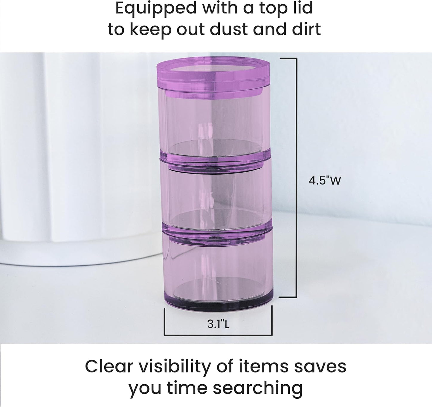 OfficeGoods 3-Tier Stackable Acrylic Holder- Stylish Desk Organizer and Storage for Office or Home – Transparent Round Design with Gold Metal Base