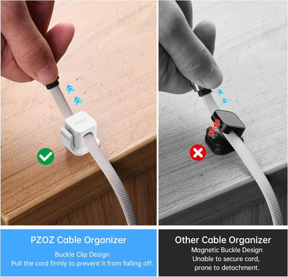 PZOZ 6 Pack Cord Organizer, Adhesive Charger Cable Clips, Wire Holder Keeper Organizer, Charging USB Cable Management for Home Office Desk Phone Car Wall Desktop Nightstand (Black)