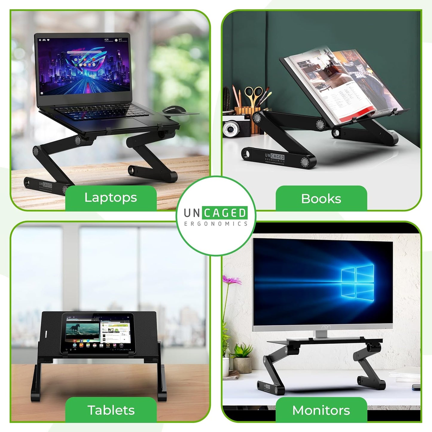 Uncaged Ergonomics WorkEZ Adjustable Laptop Stand for Desk, Laptop Stand Adjustable Height, Foldable Aluminum Cooling Computer Holder & Riser for Desk Bed, White, XL