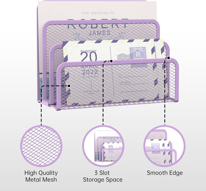 SUPEASY Mail Organizer for Desk, Mesh Metal Mail Holder Countertop with 3-Slot, Letter Sorter File Holder, Office Envelope Organizer for Mails (Black)