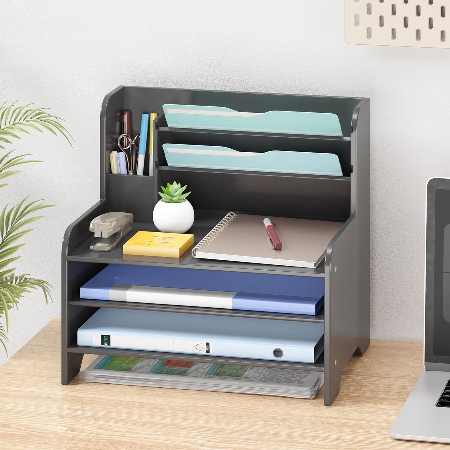 Bamboo Desk Organizer Mail Holder Countertop Letter Tray File Organizer for Desk Letter Sorter Paper File Storage for School Home Office Supplies