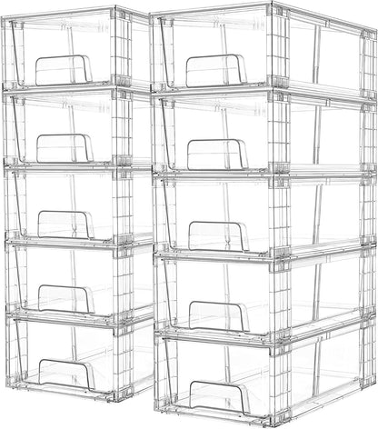 Vtopmart 4 Pack Stackable Storage Drawers,Clear Acrylic Drawer Organizers with Handles, Easily Assemble for Fridge, Bathroom,Kitchen Undersink,Cabinet,Pantry Organization and Storage
