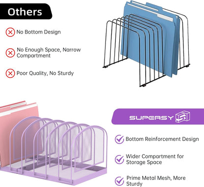 SUPEASY File Organizer for Desk, 5-Section Mesh Desk Organizer, Vertical File Holder Desktop Organizer File Sorter, File Folder Holder for Office Supplies, Black
