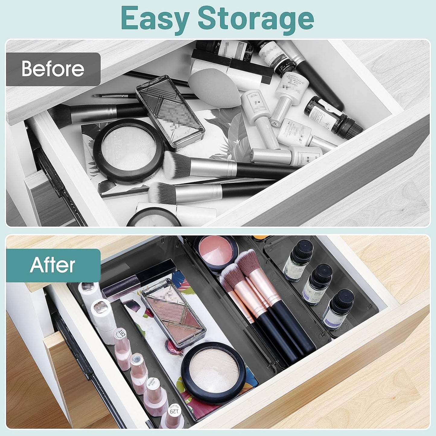 WOWBOX 25 PCS Clear Plastic Drawer Organizer Set, 4 Sizes Desk Drawer Divider Organizers and Storage Bins for Makeup, Jewelry, Gadgets for Kitchen, Bedroom, Bathroom, Office