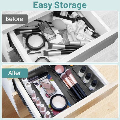 WOWBOX 21 PCS Clear Plastic Drawer Organizer Set, 4 Sizes Desk Drawer Divider Organizers and Storage Bins for Makeup, Jewelry, Gadgets for Kitchen, Bedroom, Bathroom, Office, Black