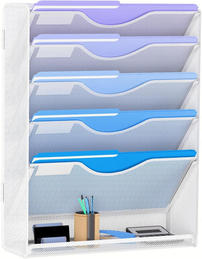 Gawerk 5 Tier Hanging Wall File Organizer, Mesh Mail Paper Orgnization Hanging File Folder Holder for Home Office, Black