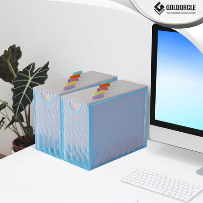 Hanging File Organizer, Letter-Size File Holder Filing Box with 5 Hanging Folders, Metal Mesh Desk File Folder Storage(No Assembly Required) (with 5 Grey Folders)