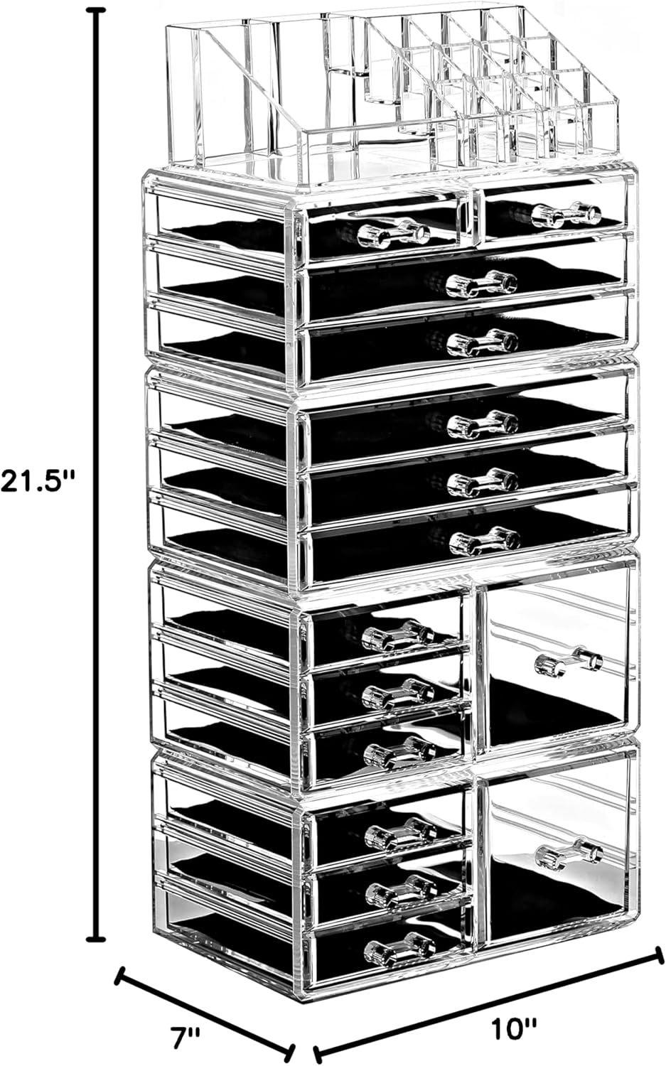 Ikee Design Acrylic Makeup Organizer with 4 Drawers and Removable Top Lipstick Holders, Ideal for Make-up or Accessories,Enhance Your Vanity or Bathroom with Clear Design for Quick Visibility